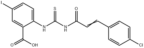 2-[[[[3-(4-CHLOROPHENYL)-1-OXO-2-PROPENYL]AMINO]THIOXOMETHYL]AMINO]-5-IODO-BENZOIC ACID Struktur