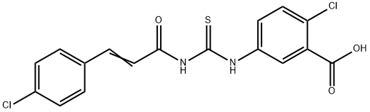 2-CHLORO-5-[[[[3-(4-CHLOROPHENYL)-1-OXO-2-PROPENYL]AMINO]THIOXOMETHYL]AMINO]-BENZOIC ACID Struktur