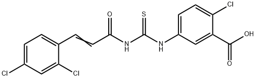 2-CHLORO-5-[[[[3-(2,4-DICHLOROPHENYL)-1-OXO-2-PROPENYL]AMINO]THIOXOMETHYL]AMINO]-BENZOIC ACID Struktur