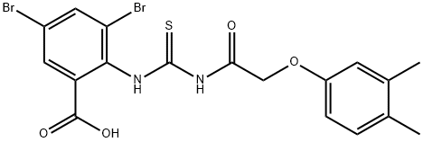 3,5-DIBROMO-2-[[[[(3,4-DIMETHYLPHENOXY)ACETYL]AMINO]THIOXOMETHYL]AMINO]-BENZOIC ACID Struktur