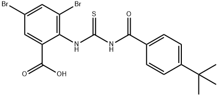 3,5-DIBROMO-2-[[[[4-(1,1-DIMETHYLETHYL)BENZOYL]AMINO]THIOXOMETHYL]AMINO]-BENZOIC ACID Struktur