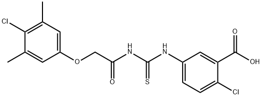 2-CHLORO-5-[[[[(4-CHLORO-3,5-DIMETHYLPHENOXY)ACETYL]AMINO]THIOXOMETHYL]AMINO]-BENZOIC ACID Struktur