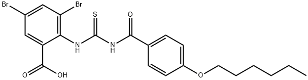 3,5-DIBROMO-2-[[[[4-(HEXYLOXY)BENZOYL]AMINO]THIOXOMETHYL]AMINO]-BENZOIC ACID Struktur