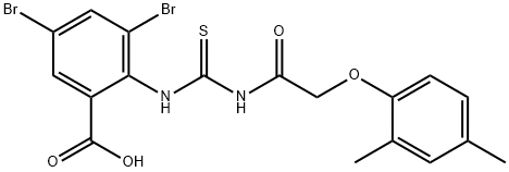 3,5-DIBROMO-2-[[[[(2,4-DIMETHYLPHENOXY)ACETYL]AMINO]THIOXOMETHYL]AMINO]-BENZOIC ACID Struktur