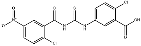 2-CHLORO-5-[[[(2-CHLORO-5-NITROBENZOYL)AMINO]THIOXOMETHYL]AMINO]-BENZOIC ACID Struktur