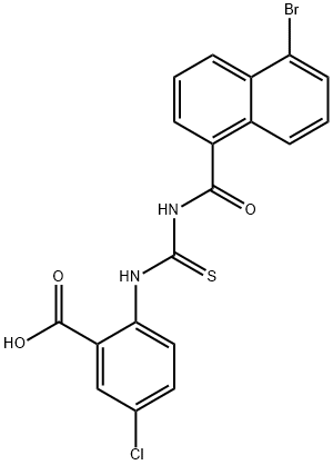 2-[[[[(5-BROMO-1-NAPHTHALENYL)CARBONYL]AMINO]THIOXOMETHYL]AMINO]-5-CHLORO-BENZOIC ACID Struktur