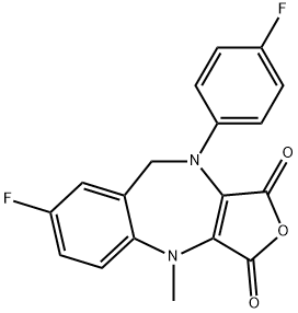 7-FLUORO-10-(4-FLUORO-PHENYL)-4-METHYL-9,10-DIHYDRO-4H-2-OXA-4,10-DIAZA-BENZO[F]AZULENE-1,3-DIONE Struktur