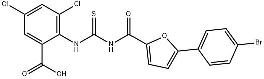 2-[[[[[5-(4-BROMOPHENYL)-2-FURANYL]CARBONYL]AMINO]THIOXOMETHYL]AMINO]-3,5-DICHLORO-BENZOIC ACID Struktur