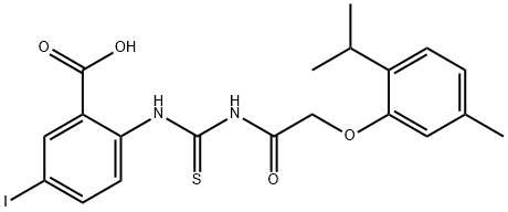 5-IODO-2-[[[[[5-METHYL-2-(1-METHYLETHYL)PHENOXY]ACETYL]AMINO]THIOXOMETHYL]AMINO]-BENZOIC ACID Struktur