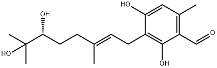 3-[(E)-6,7-Dihydroxy-3,7-dimethyl-2-octenyl]-2,4-dihydroxy-6-methylbenzaldehyde Struktur