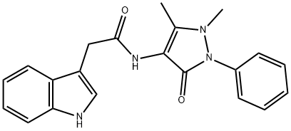 N-(1,5-dimethyl-3-oxo-2-phenyl-pyrazol-4-yl)-2-(1H-indol-3-yl)acetamide Struktur