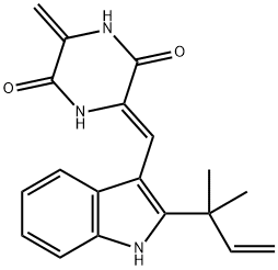 3-[(Z)-[2-(1,1-Dimethyl-2-propenyl)-1H-indol-3-yl]methylene]-6-methylene-2,5-piperazinedione Struktur