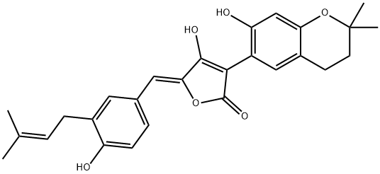 3-(3,4-Dihydro-7-hydroxy-2,2-dimethyl-2H-1-benzopyran-6-yl)-4-hydroxy-5-[(Z)-[4-hydroxy-3-(3-methyl-2-butenyl)phenyl]methylene]-2(5H)-furanone Struktur