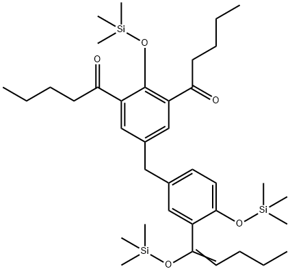 1,1'-[2-[(Trimethylsilyl)oxy]-5-[[4-[(trimethylsilyl)oxy]-3-[1-[(trimethylsilyl)oxy]-1-pentenyl]phenyl]methyl]-1,3-phenylene]bis(1-pentanone) Struktur