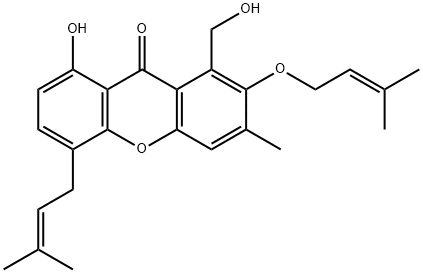 8-Hydroxy-1-hydroxymethyl-3-methyl-5-(3-methyl-2-butenyl)-2-[(3-methyl-2-butenyl)oxy]-9H-xanthen-9-one Struktur