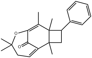 2,5,6,9,9-Pentamethyl-4-phenyl-8-oxatricyclo[5.4.1.02,5]dodeca-6,11(1)-dien-12-one Struktur