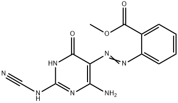 methyl 2-[(2Z)-2-[4-amino-2-(cyanoamino)-6-oxo-pyrimidin-5-ylidene]hyd razinyl]benzoate Struktur