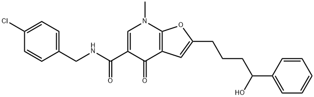 Furo[2,3-b]pyridine-5-carboxamide,  N-[(4-chlorophenyl)methyl]-4,7-dihydro-2-(4-hydroxy-4-phenylbutyl)-7-methyl-4-oxo- Struktur