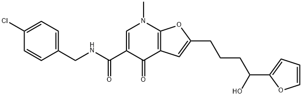 Furo[2,3-b]pyridine-5-carboxamide,  N-[(4-chlorophenyl)methyl]-2-[4-(2-furanyl)-4-hydroxybutyl]-4,7-dihydro-7-methyl-4-oxo- Struktur