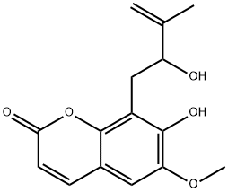 7-Hydroxy-8-(2-hydroxy-3-methyl-3-butenyl)-6-methoxy-2H-1-benzopyran-2-one Struktur