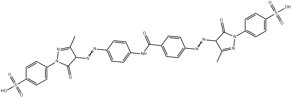 p-[4-[[4-[[4-[[4,5-dihydro-3-methyl-5-oxo-1-(4-sulphophenyl)-1H-pyrazol-4-yl]azo]benzoyl]amino]phenyl]azo]-4,5-dihydro-3-methyl-5-oxo-1H-pyrazol-1-yl]benzenesulphonic acid Struktur