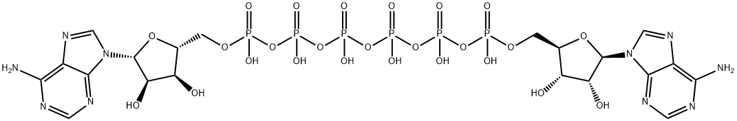 [[[[[[(2R,3S,4R,5R)-5-(6-aminopurin-9-yl)-3,4-dihydroxyoxolan-2-yl]methoxy-hydroxyphosphoryl]oxy-hydroxyphosphoryl]oxy-hydroxyphosphoryl]oxy-hydroxyphosphoryl]oxy-hydroxyphosphoryl] [(2R,3S,4R,5R)-5-(6-aminopurin-9-yl)-3,4-dihydroxyoxolan-2-yl]methyl hydrogen phosphate Struktur