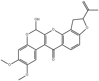 1,2-Dihydro-12-hydroxy-8,9-dimethoxy-2-(1-methylethenyl)[1]benzopyrano[3,4-b]furo[2,3-h][1]benzopyran-6(12H)-one Struktur