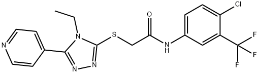 N-[4-chloro-3-(trifluoromethyl)phenyl]-2-{[4-ethyl-5-(4-pyridinyl)-4H-1,2,4-triazol-3-yl]sulfanyl}acetamide Struktur