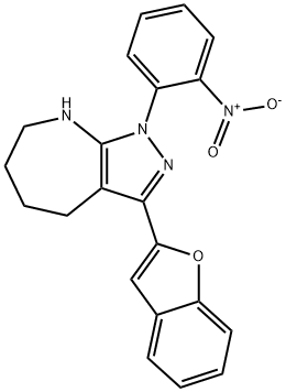 Pyrazolo[3,4-b]azepine, 3-(2-benzofuranyl)-1,4,5,6,7,8-hexahydro-1-(2-nitrophenyl)- (9CI) Struktur