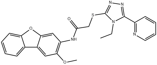 Acetamide, 2-[[4-ethyl-5-(2-pyridinyl)-4H-1,2,4-triazol-3-yl]thio]-N-(2-methoxy-3-dibenzofuranyl)- (9CI) Struktur