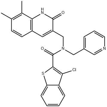 Benzo[b]thiophene-2-carboxamide, 3-chloro-N-[(1,2-dihydro-7,8-dimethyl-2-oxo-3-quinolinyl)methyl]-N-(3-pyridinylmethyl)- (9CI) Struktur