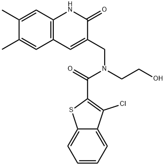 Benzo[b]thiophene-2-carboxamide, 3-chloro-N-[(1,2-dihydro-6,7-dimethyl-2-oxo-3-quinolinyl)methyl]-N-(2-hydroxyethyl)- (9CI) Struktur