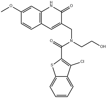 Benzo[b]thiophene-2-carboxamide, 3-chloro-N-[(1,2-dihydro-7-methoxy-2-oxo-3-quinolinyl)methyl]-N-(2-hydroxyethyl)- (9CI) Struktur