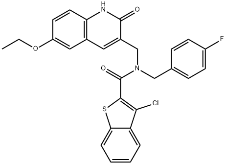 Benzo[b]thiophene-2-carboxamide, 3-chloro-N-[(6-ethoxy-1,2-dihydro-2-oxo-3-quinolinyl)methyl]-N-[(4-fluorophenyl)methyl]- (9CI) Struktur