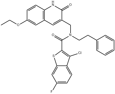 Benzo[b]thiophene-2-carboxamide, 3-chloro-N-[(6-ethoxy-1,2-dihydro-2-oxo-3-quinolinyl)methyl]-6-fluoro-N-(2-phenylethyl)- (9CI) Struktur