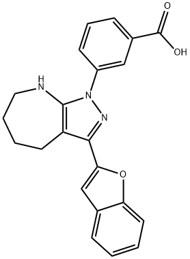 Benzoic acid, 3-[3-(2-benzofuranyl)-5,6,7,8-tetrahydropyrazolo[3,4-b]azepin-1(4H)-yl]- (9CI) Struktur