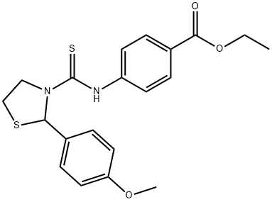 Benzoic acid, 4-[[[2-(4-methoxyphenyl)-3-thiazolidinyl]thioxomethyl]amino]-, ethyl ester (9CI) Struktur