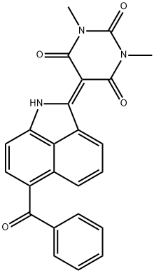 5-[6-benzoylbenz[cd]indol-2(1H)-ylidene]-1,3-dimethyl-1H,3H,5H-pyrimidine-2,4,6-trione  Struktur