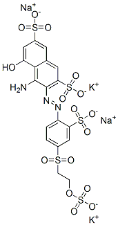 4-Amino-5-hydroxy-3-[[2-sulfo-4-[[2-(sulfooxy)ethyl]sulfonyl]phenyl]azo]-2,7-naphthalenedisulfonic acid potassium sodium salt coupled with diazotized 2-amino-4-[[4-chloro-6-[[4-[[2-(sulfooxy)ethyl]sulfonyl]phenyl]amino]-1,3,5-triazin-2-yl]amino]benzenesul Struktur