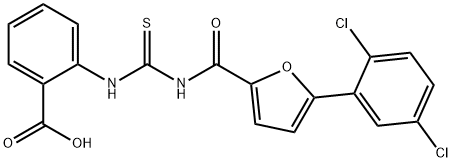 2-[[[[[5-(2,5-DICHLOROPHENYL)-2-FURANYL]CARBONYL]AMINO]THIOXOMETHYL]AMINO]-BENZOIC ACID Struktur