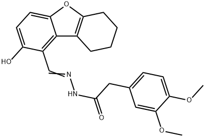 Benzeneacetic acid, 3,4-dimethoxy-, [(6,7,8,9-tetrahydro-2-hydroxydibenzofuran-1-yl)methylene]hydrazide (9CI) Struktur