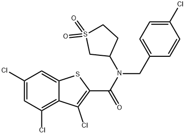 Benzo[b]thiophene-2-carboxamide, 3,4,6-trichloro-N-[(4-chlorophenyl)methyl]-N-(tetrahydro-1,1-dioxido-3-thienyl)- (9CI) Struktur