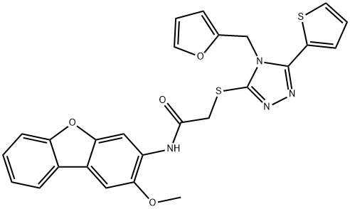 Acetamide, 2-[[4-(2-furanylmethyl)-5-(2-thienyl)-4H-1,2,4-triazol-3-yl]thio]-N-(2-methoxy-3-dibenzofuranyl)- (9CI) Struktur