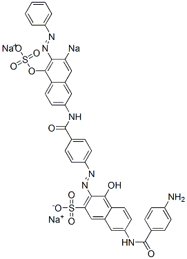 7-[(4-Aminobenzoyl)amino]-4-hydroxy-3-[[4-[(5-hydroxy-6-phenylazo-7-sodiosulfo-2-naphthalenyl)aminocarbonyl]phenyl]azo]naphthalene-2-sulfonic acid sodium salt Struktur