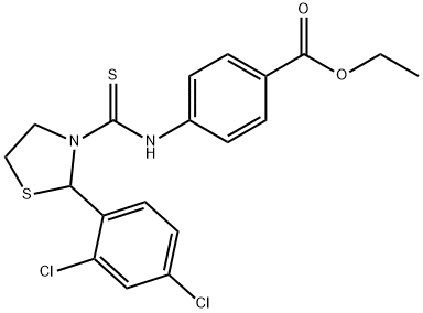 Benzoic acid, 4-[[[2-(2,4-dichlorophenyl)-3-thiazolidinyl]thioxomethyl]amino]-, ethyl ester (9CI) Struktur