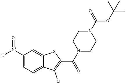 1-Piperazinecarboxylicacid,4-[(3-chloro-6-nitrobenzo[b]thien-2-yl)carbonyl]-,1,1-dimethylethylester(9CI) Struktur