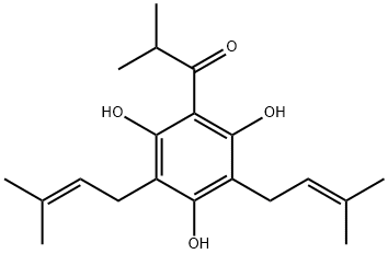 2-Methyl-1-[2,4,6-trihydroxy-3,5-bis(3-methyl-2-butenyl)phenyl]-1-propanone Struktur