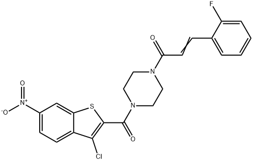 Piperazine, 1-[(3-chloro-6-nitrobenzo[b]thien-2-yl)carbonyl]-4-[3-(2-fluorophenyl)-1-oxo-2-propenyl]- (9CI) Struktur