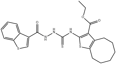 Cycloocta[b]thiophene-3-carboxylic acid, 2-[[[2-(benzo[b]thien-3-ylcarbonyl)hydrazino]thioxomethyl]amino]-4,5,6,7,8,9-hexahydro-, ethyl ester (9CI) Struktur