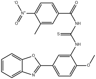 Benzamide, N-[[[5-(2-benzoxazolyl)-2-methoxyphenyl]amino]thioxomethyl]-3-methyl-4-nitro- (9CI) Struktur